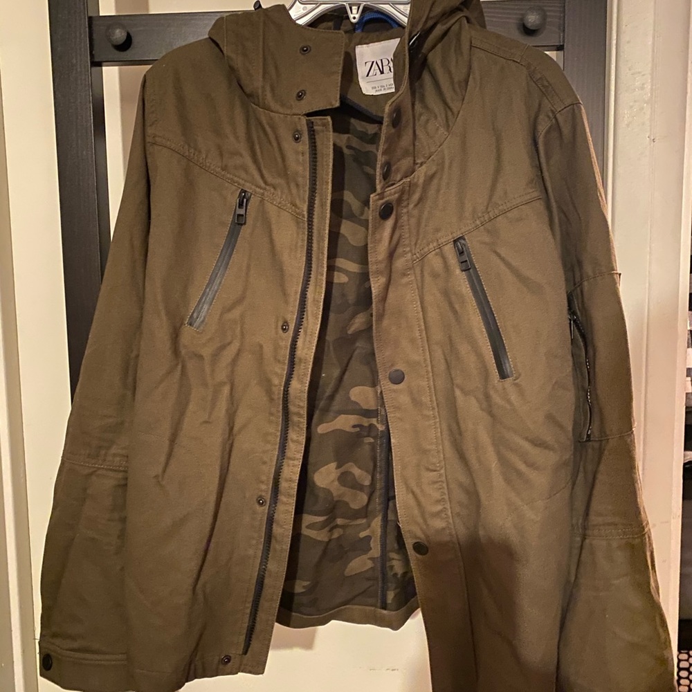 Dark green Zara jacket with removable hood